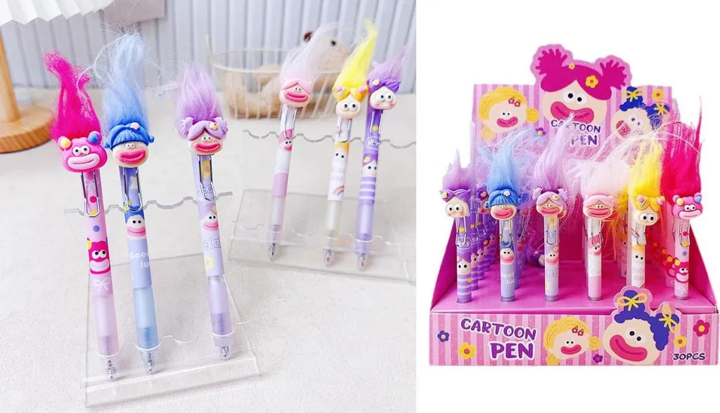 Stylo à bille Fille aux cheveux colorés Dw-001 noir, lot de 12 pièces