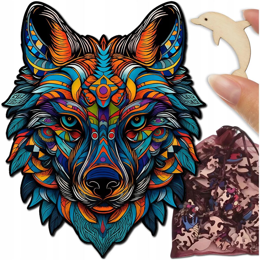Holz Puzzle Wolf 62 Teile – Kreative Holzpuzzle Fuer Kinder Und Erwachsene, Buntes Motiv, Geschenk In Kartonbox