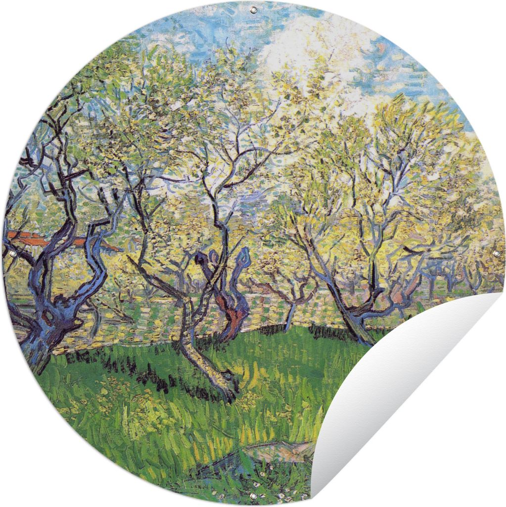 MuchoWow Gartenposter Outdoor-Poster Rund Obstgarten mit blühenden Pflaumen - Gemälde von Vincent van Gogh Ø 120 cm Gartendeko Rundes Poster d...