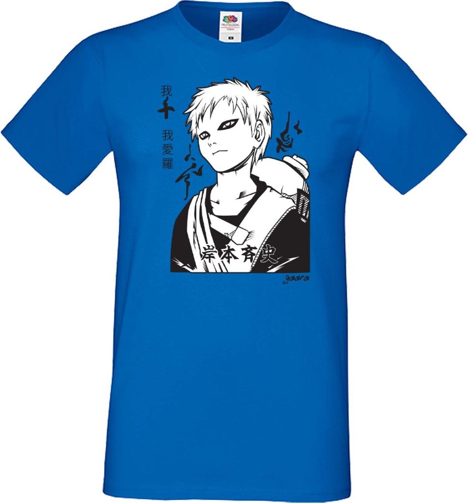 Herren T-Shirt Japan Manga Animation Comics Naruto Gaara 01 Var-044, Man 3XL / Blau