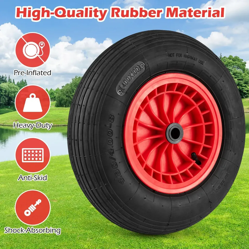 Roue de Brouette Ø 40 cm Alésage 20 mm Moyeu Centré 8,8 cm - Lot de 2