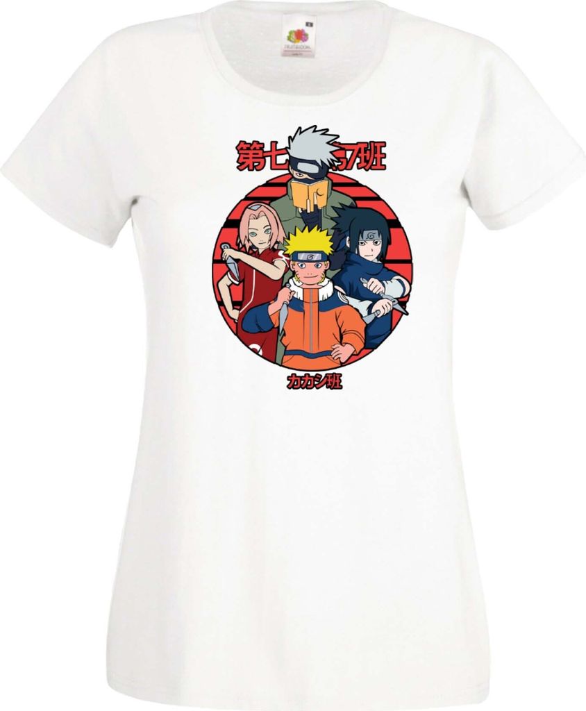 Damen T-Shirt Naruto Team 7 01 Var-031 Team Members, Lady 2XL / Weiß