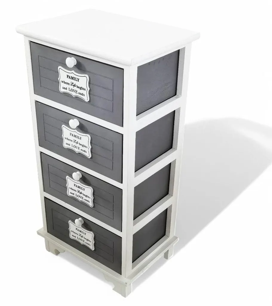 Meuble bois design 4 tiroirs anthracite et blanc - Rangement 37 x 28 cm