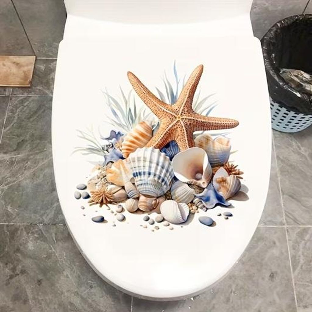 GKA WC Deckel Aufkleber blaue Muscheln mit Seestern Produktbild 