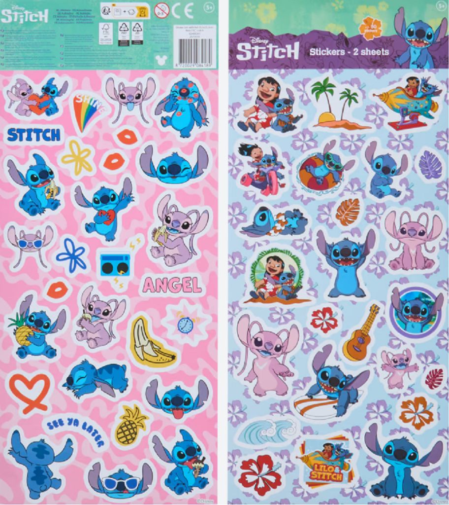 Disney Lilo&Stitch Aufkleber – 2 Bögen mit Angel, Stitch, Schrulle und seine Freunde über 50 Sticker