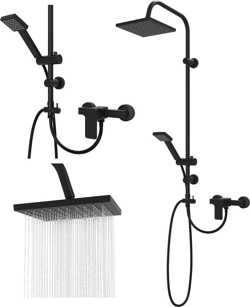 Granitan | Duschset ERIE - Schwarz - Minimalistisches Design - mit 5-Funktionen Handbrause