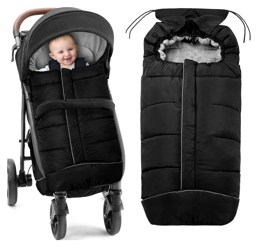 Fußsack für Buggy, Fußsack für Kinderwagen im Winter mit Reißverschluss und Kapuze, Wasserdichter Thermo-Fleece Fußsack, Universeller Fußsac...