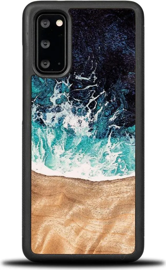 Housse bois Galaxy S20 FE : style Unique Dream Island bleu-marron