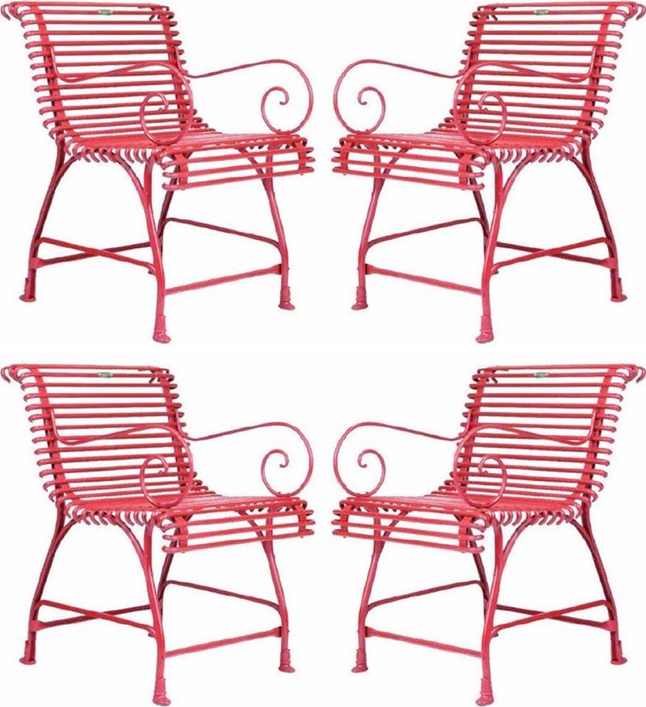 Casa Padrino Jugendstil Garten Stuhl 4er Set Rot 56 x 52 x H. 76 cm - Handgefertigte Schmiedeeisen Stühle mit Armlehnen - Nostalgische Schmiedeeis...