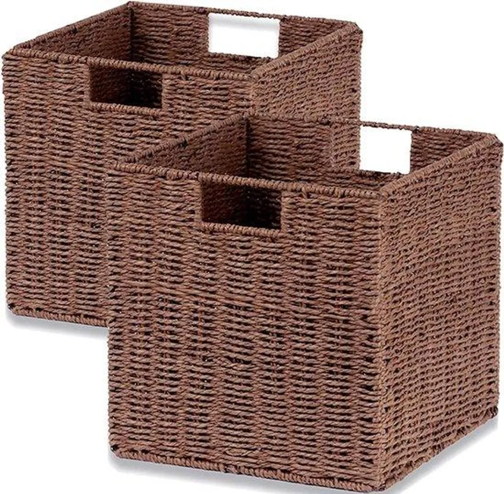 Boîte de rangement tissée 28x28x28 cm couleur noyer pour étagère cube
