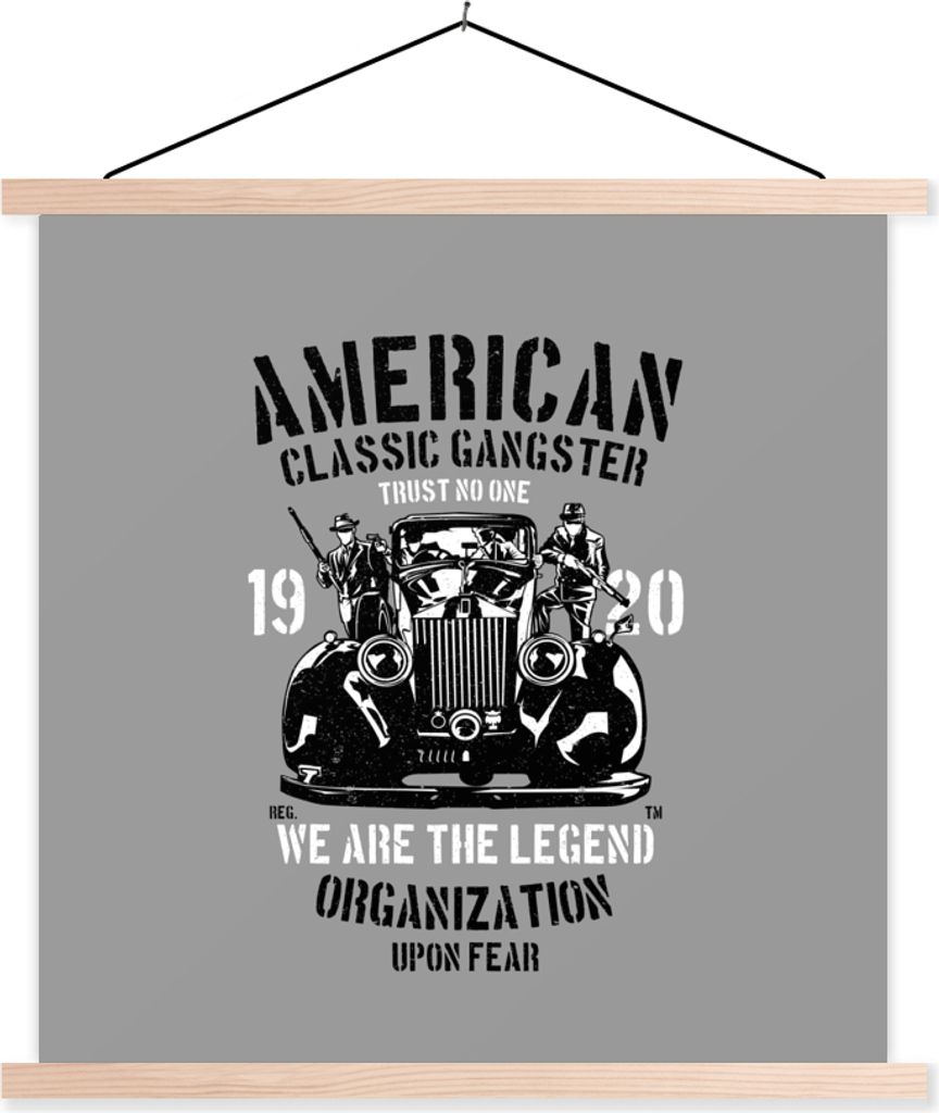 MuchoWow Textilposter Mancave - Auto - Waffen - Amerika - Vintage 120x120 cm mit holzfarbenen Rahmen - Textil-Poster