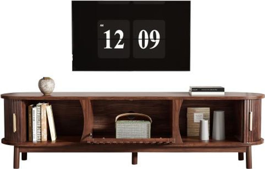 Brauner Lowboard TV-Schrank 165x39,5x46 cm Mit Klapp- Und Schiebetuer Passend Fuer TV Bis 65 Zoll Mit Stuetzbeinen Aufbewahrungsschrank Vitrinensch...