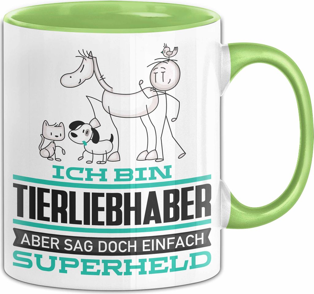 Tierliebhaber Geschenk Tasse Ich Bin Tierliebhaber Aber Sag Doch Einfach Superheld Lustige Geschenkdiee für Tierliebhaber Kaffee-Becher (Grün)