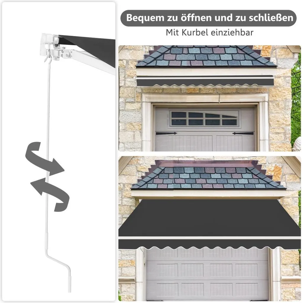 Store banne manuel 3,6 x 3 m en aluminium gris avec manivelle réglable