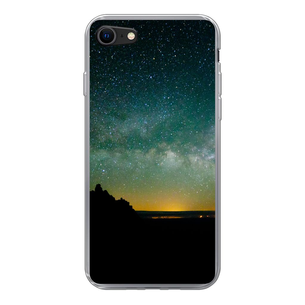 MuchoWow Handyhülle Schutzhülle Hülle für iPhone SE 2020 Universum - Sternenhimmel - Grün - Jungen - Mädchen - Kinder Silikon Softcase Hand...