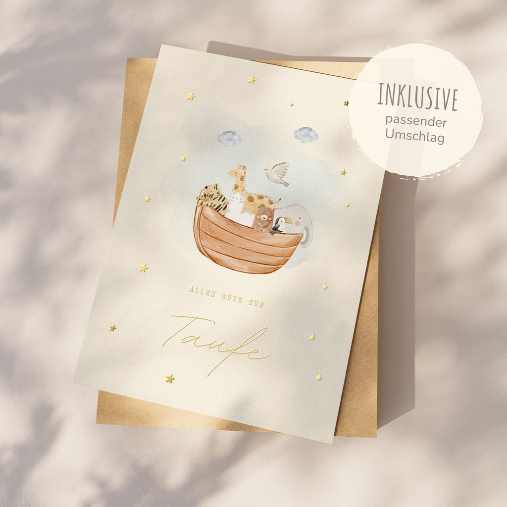 MeinBaby123 Taufkarte – Vergoldete Glückwunschkarte zur Taufe für Junge & Mädchen | Karte für die heilige Taufe inkl. Umschlag | Taufgeschenk