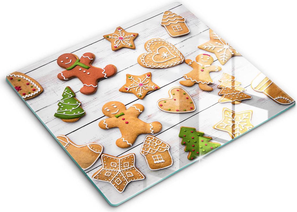 Glasschneideplatte - Herdabdeckplatte - 60x52 - Schneidebrett - Spritzschutz - Weihnachtsgingerbread