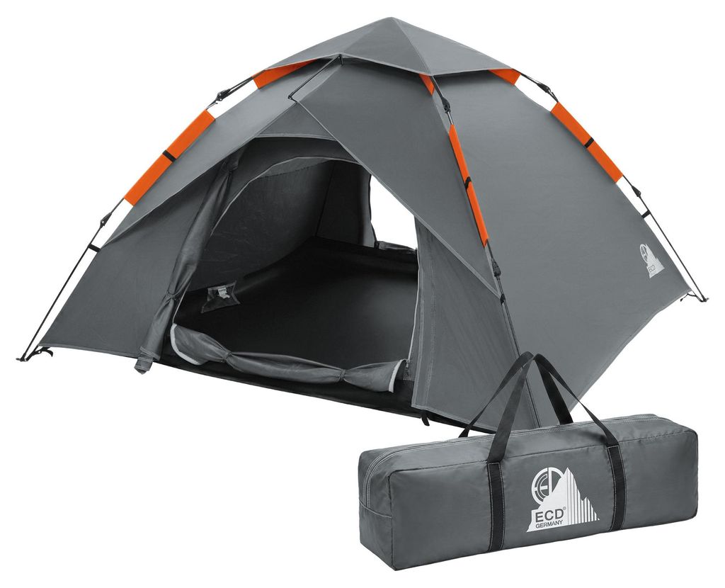 ECD Germany Pop Up Zelt wasserdicht für 4 Personen Camping Zelt Outdoor Wurfzelt winddicht Kuppelzelt leichtes Familienzelt für Strand Festival Grau