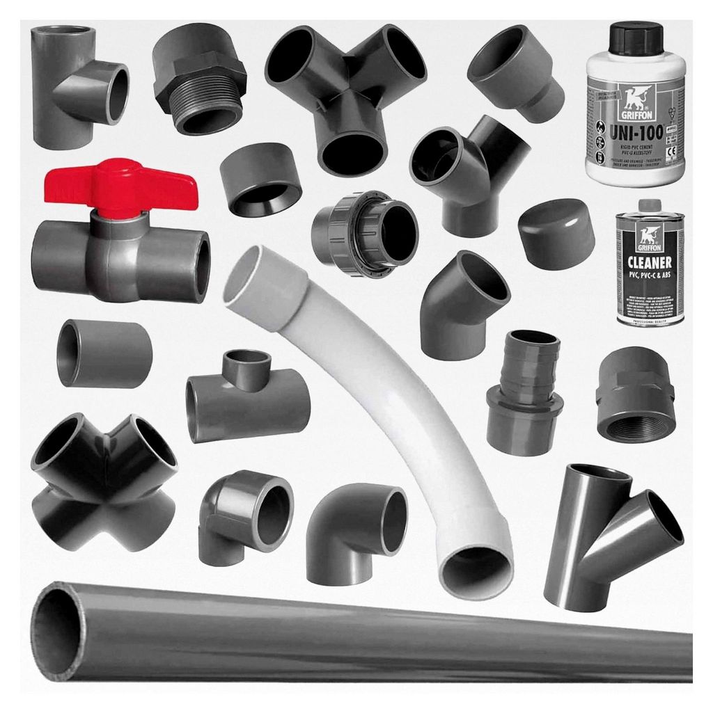 90 Grad Klebefitting aus PVC für 32mm Rohr Außendurchmesser zum Verkleben, Druck PN16 Bar