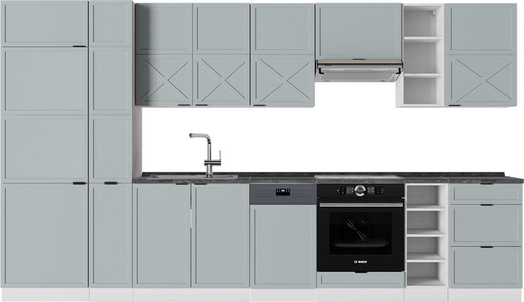 Küchenzeile Vicco Fame-Line Hellblau-grau/Weiß 355 cm , AP Anthrazit, Model 51256