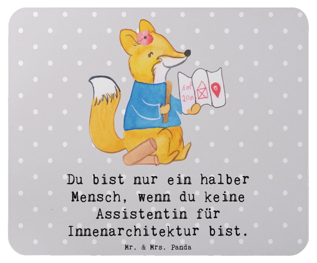 Mr. & Mrs. Panda Mauspad Assistentin für Innenarchitektur Herz - Grau Pastell - Geschenk, Mousepad, laptop, gummi, Mouse Pad, pc mausunterlage