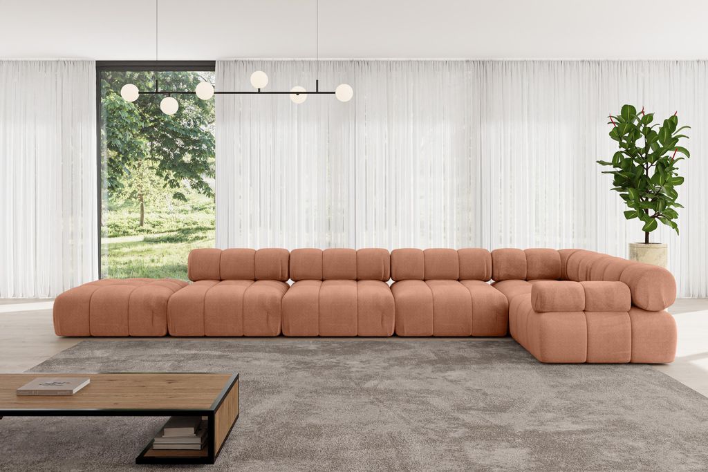 ALTDECOR Modulares Sofa Ecksofa in L-Form - Felto-L3 - 475x190x70 cm Apricot Corner modular Sofa Eckcouch Couch Wohnlandschaft Cauchsofa Polstersofa