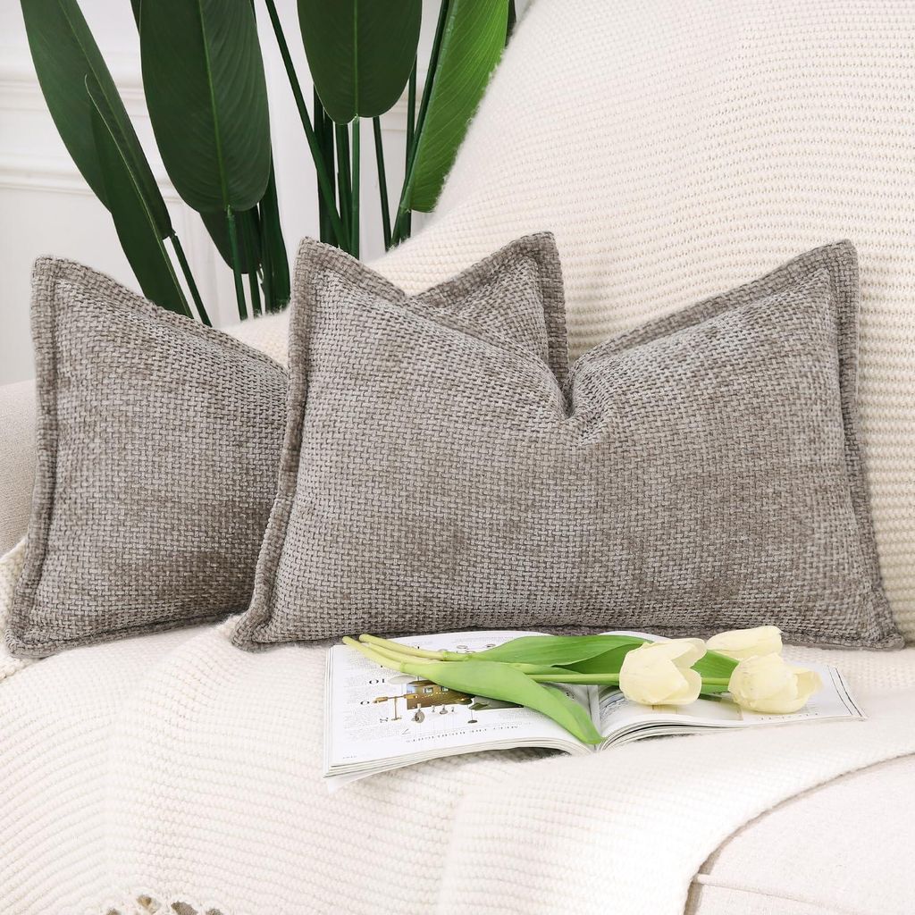Set mit 2 Kissenbezügen aus Chenille-Samt mit Paspelierung, weiche, dekorative Kissenbezüge, moderner Kissenbezug für Sofa, Wohnzimmer, Schlafzi...