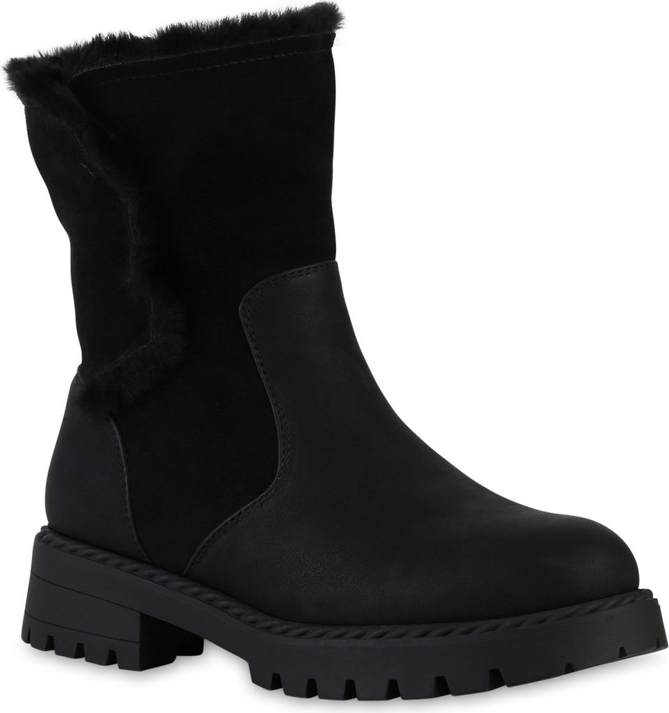 VAN HILL Damen Gefütterte Klassische Stiefeletten Kunstfell Plateau-Schuhe 841338, Farbe: Schwarz, Größe: 37