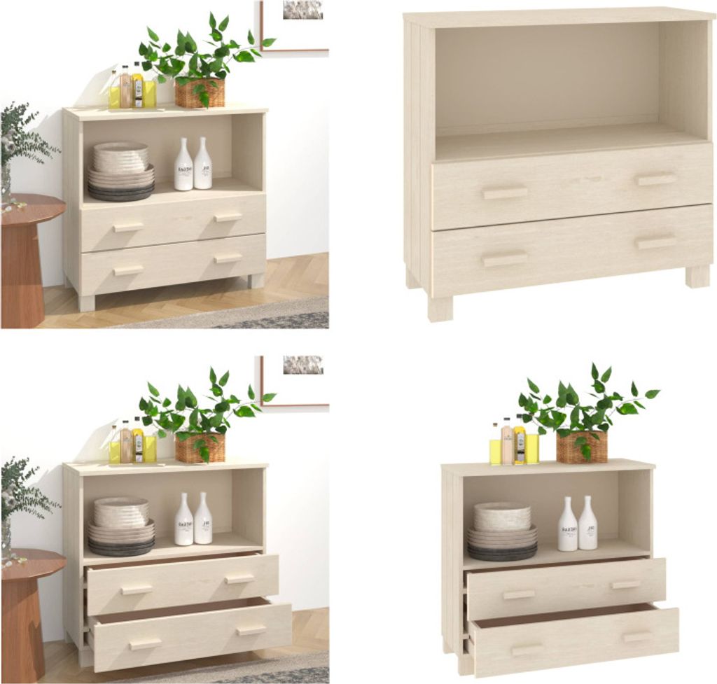 vidaXL Sideboard HAMAR Honigbraun 85x35x80 cm Massivholz Kiefer - Sideboard - Sideboards - Holz Sideboard - Massivholz Sideboard