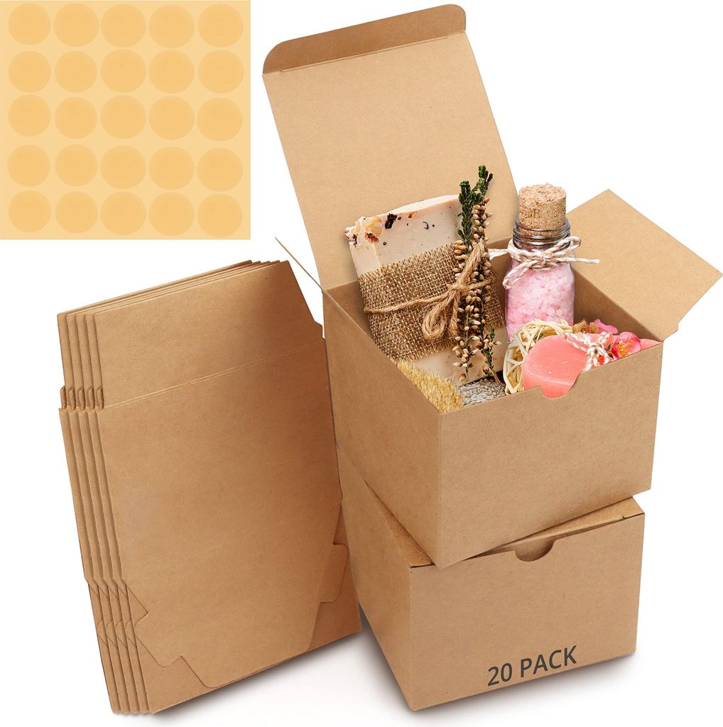 Belle Vous Karton Geschenkboxen Braun (20 Stk) - Schachteln 12 x 12 x 9 cm Pappschachteln mit Deckel - Kraftpapier Geschenk Box zum selber Aufbauen