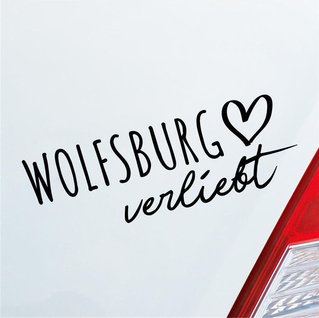 Auto Aufkleber Wolfsburg verliebt Herz Stadt Heimat Liebe Car 19x7 cm Schwarz Glanz Sticker Heckscheibenaufkleber