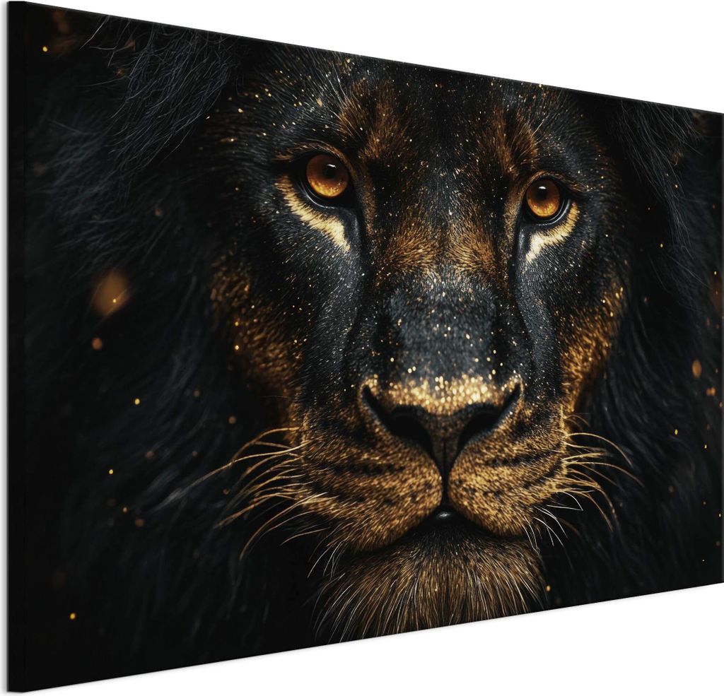 LUMASOUL Leinwand Bilder 90x60 cm, Leinwandbild Löwe Motiv, Wandbilder Holzrahmen und Webstuhl Wohnzimmer und Schlafzimmer, 1 teilig
