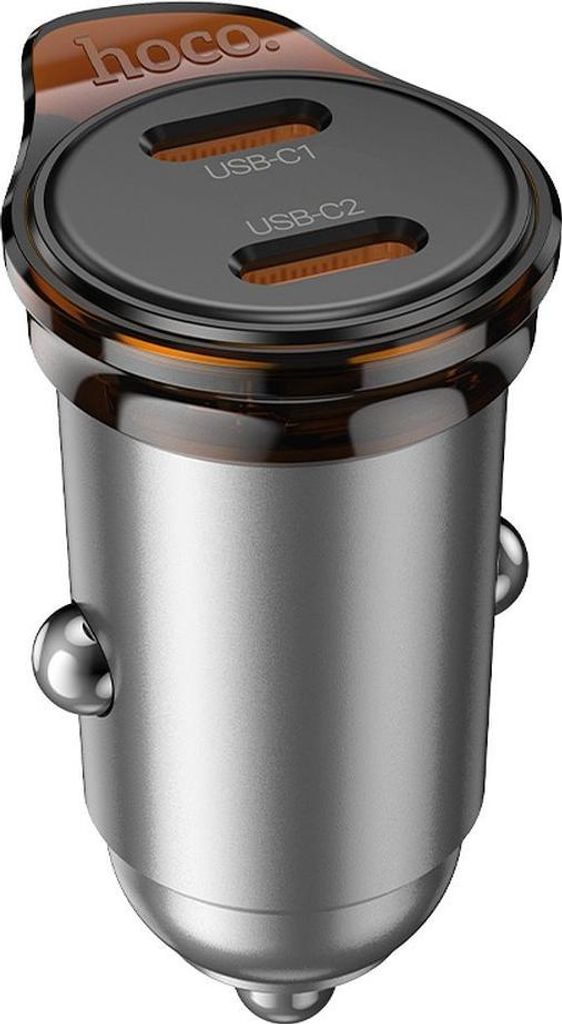 Autoladegerät Hoco 2 x USB C PD QC3.0 45W NZ16B Metall grau