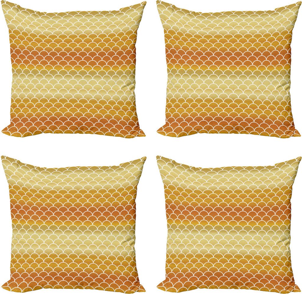 ABAKUHAUS Geometrisch Kissenbezug Set (4 Stück), Fisch-Skala Rising Sun, Moderner Doppelseitiger Digitaldruck, 60 cm x 60 cm, Pale Coffee Dark Orange