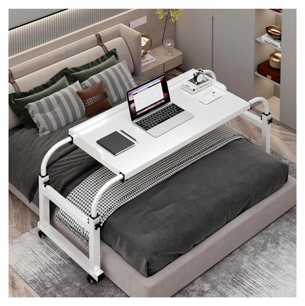 Höhenverstellbarer Beistelltisch mit Rollen, medizinischer Schreibtisch für Doppelbetten, Queen-Size-Betten, Höhe 65–95 cm, Computer-Arbeitsplatz