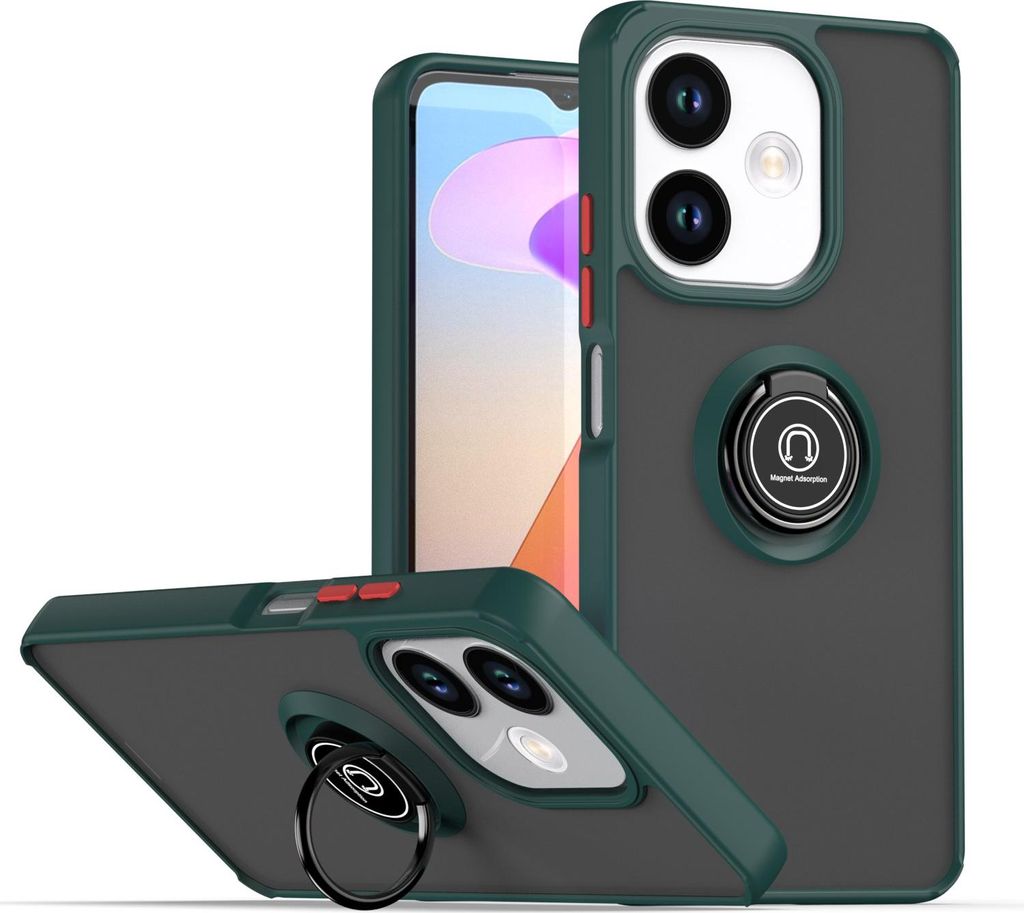 Hülle für Oppo A5 Pro 5G Matte Transluzent TPU Stoßfest Schutzhülle mit Ring Halter Ständer dunkelgrün