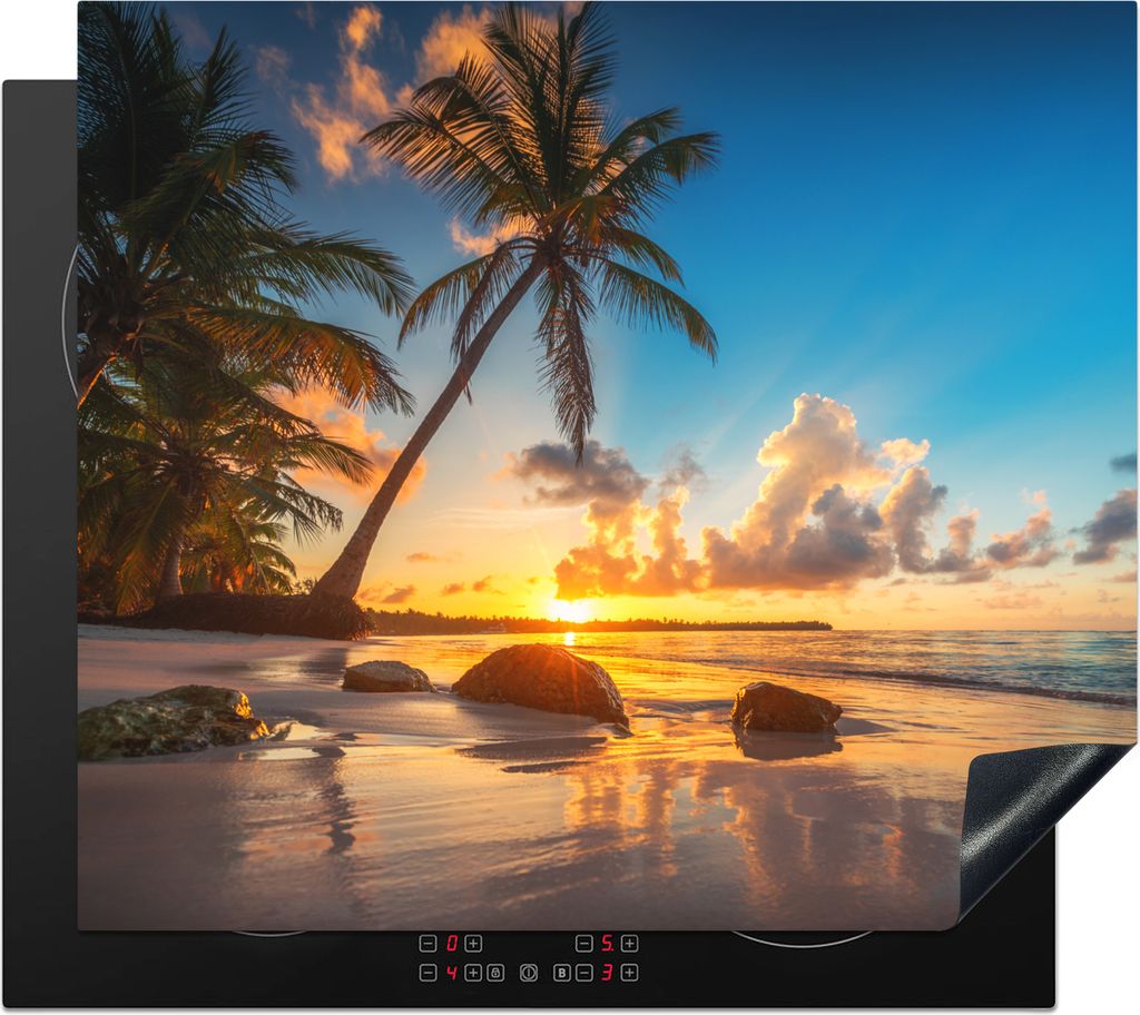 KitchenYeah Herdabdeckplatte Strand - Meer - Palme - Sonnenuntergang , 57x51cm, Küche Deko, Glaskeramikfeld Herdabdeckung, Abdeckplatte fùr Koc...