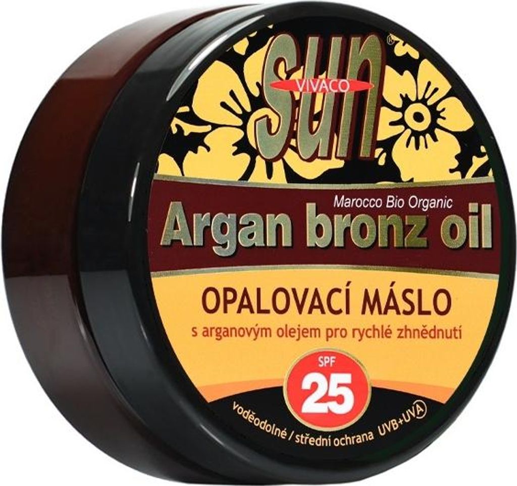 A jar of Argan bronz oil with SPF 25.