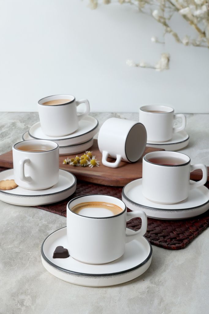 Hermia Concept, X00019023, Teetassen-Set (12-teilig), Mattweiß, 100 % KERAMIK-STEINZEUG, 8 cm