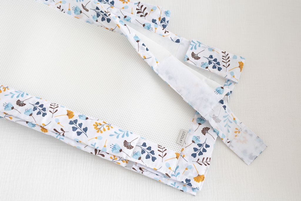 BLUMEN TÜRKIS Atmungsaktiv 2 TLG. Netzstoff BETTUMRANDUNG Babybett Umrandung Neugeborene Baby Sprossen Bett Schutz für 140x70 cm Babybett 130x30cm