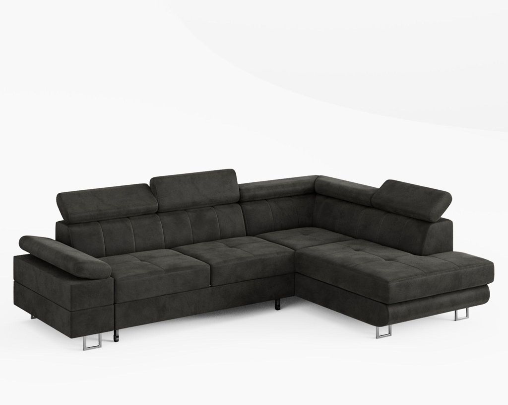 ECKSOFA CAROLINE Rechts Dunkelgrau Velours-Stoff mit Produktbild 
