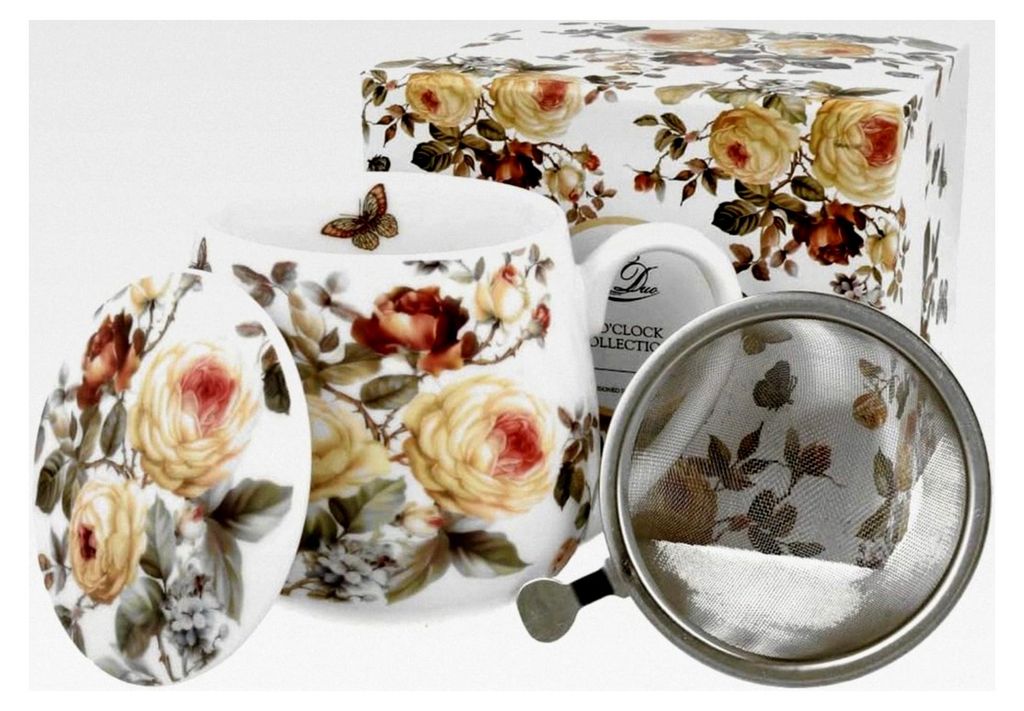 Fassbecher 430 ml ZAHRA mit Teesieb aus New Bone China Porzellan