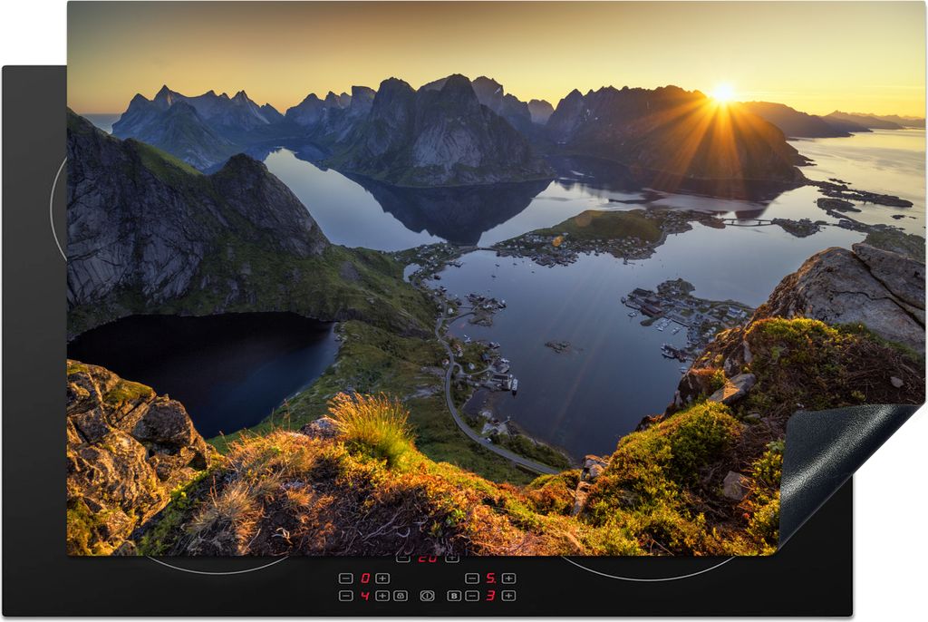 KitchenYeah Herdabdeckplatte Sonnenuntergang auf den Lofoten , 80x52cm, Küche Deko, Glaskeramikkochfeld Herdabdeckung, Abdeckplatte fùr Kochfeld