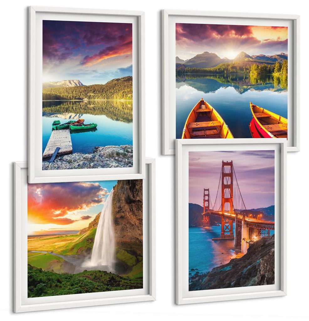 Bilder Set 4-teilig im weißen Rahmen – Wandbilder 4 Stück – gerahmte Poster für Wohnzimmer, Schlafzimmer und Flur – 50x50 cm - 40x60 cm ...