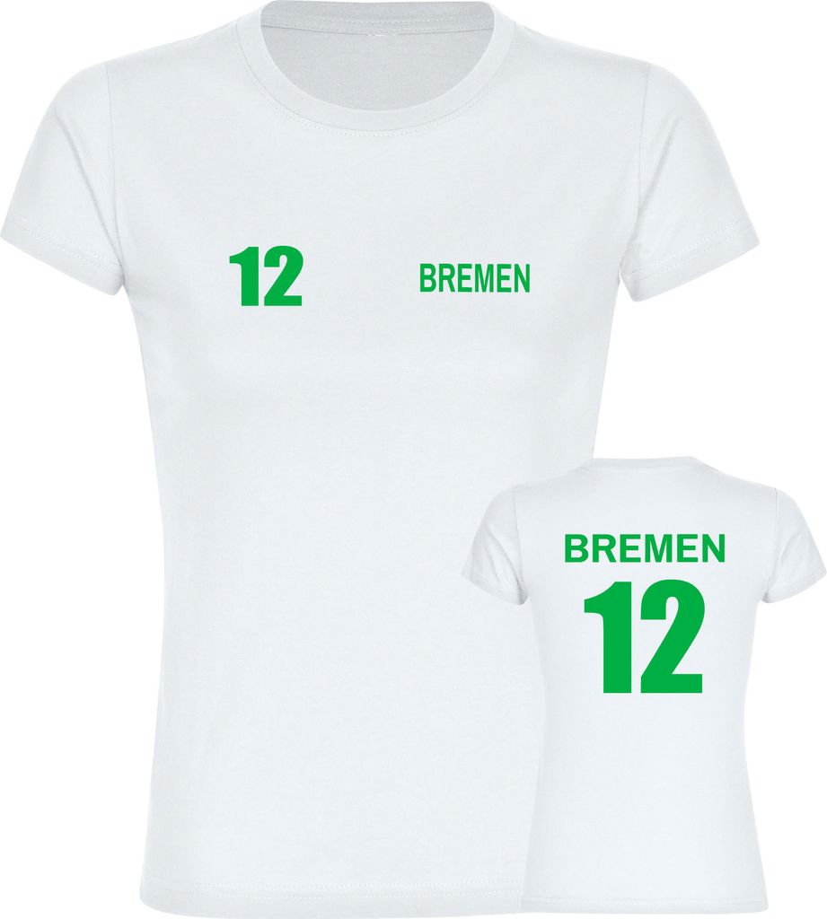 multifanshop Damen T-Shirt - Bremen - Trikot Nummer 12, weiß, Größe M