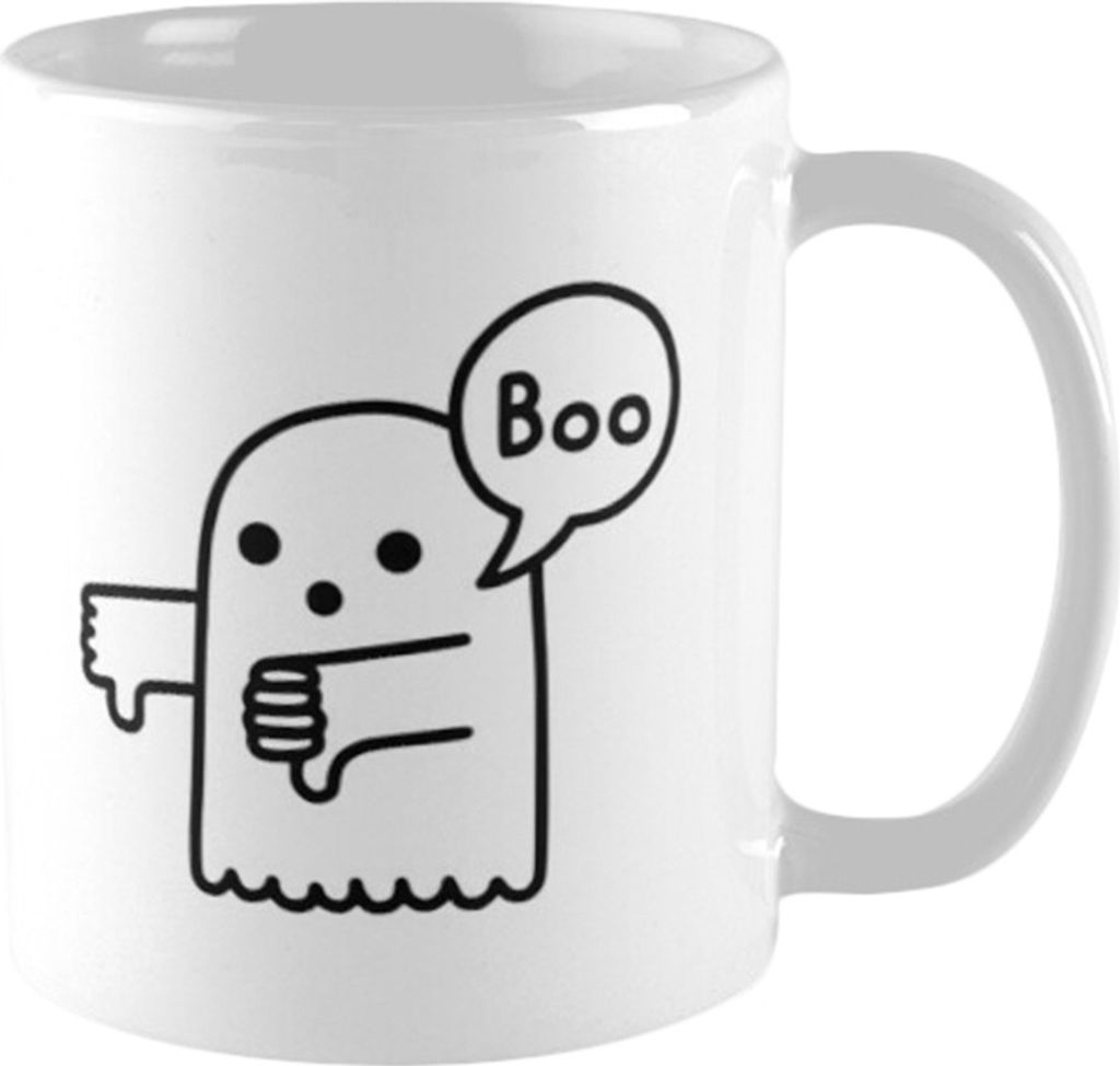 Obinsun - Kaffeebecher "Ghost of Disapproval" PM4028 (12 cm x 10,5 cm x 8,7 cm) (Weiß/Schwarz)