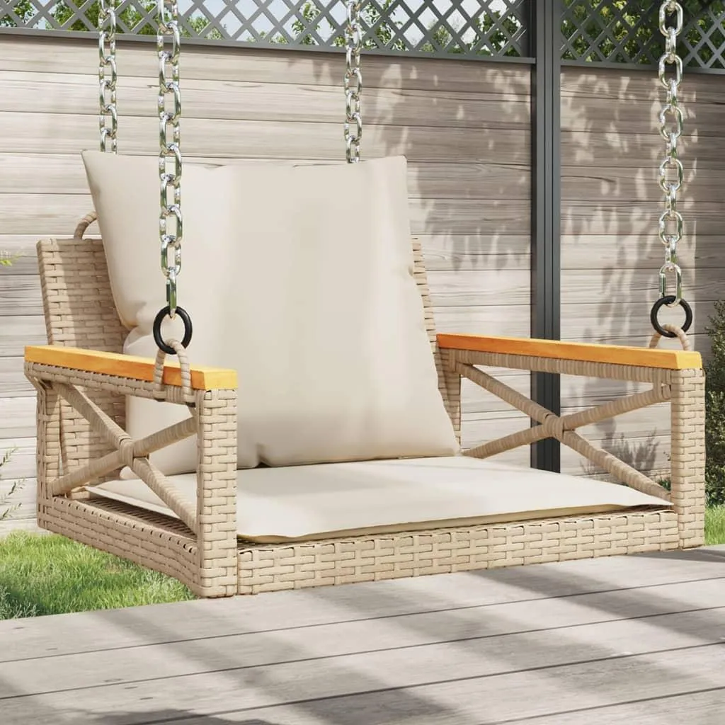 Fauteuil Suspendu en Poly Rotin Robuste et Coussin Beige Confortable - 2