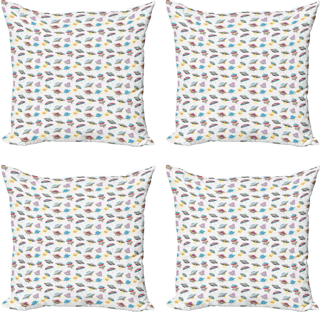 ABAKUHAUS Außerirdischer Kissenbezug Set (4 Stück), Fliegen Iconic kosmische Objekte, Moderner Doppelseitiger Digitaldruck, 40 cm x 40 cm, Mehrfa...