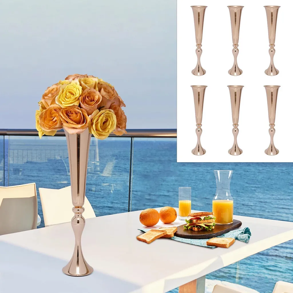 Support pour fleurs en métal doré robuste et moderne - Pack de 6 vases - 2