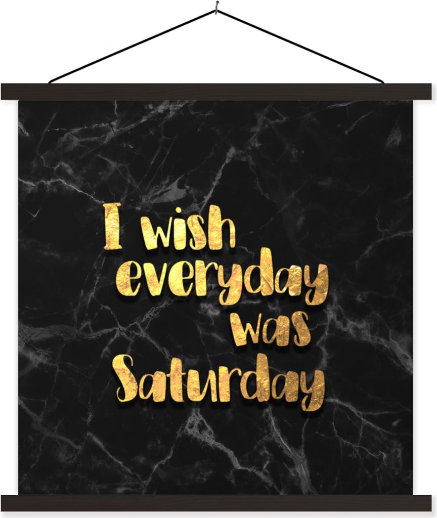 MuchoWow Textilposter Zitat - Wochenende - Gold - Marmor 60x60 cm mit schwarzem Rahmen - Posteraufhänger
